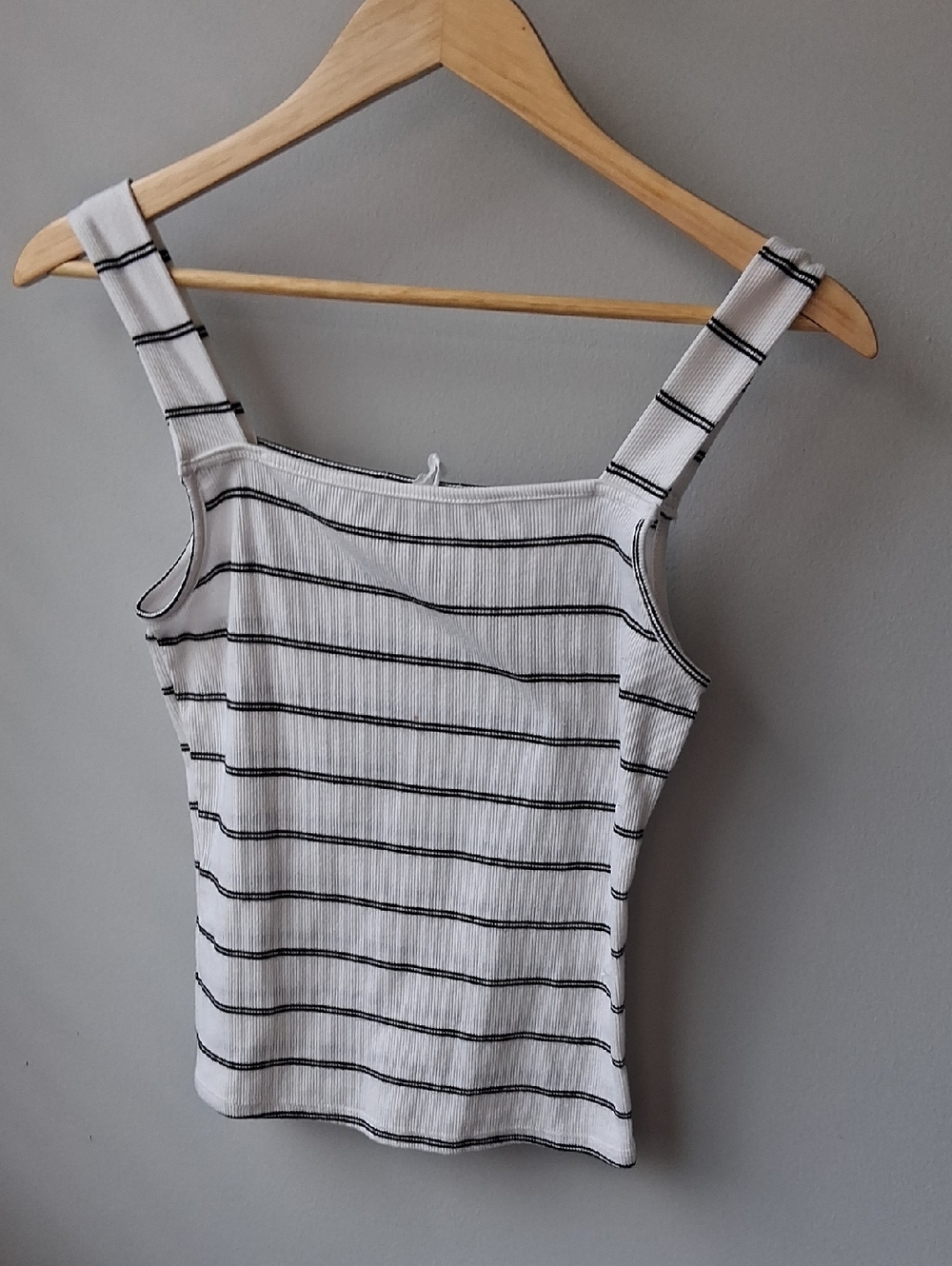 Caution To The Wind White Ribbed Tank with Black Stripes